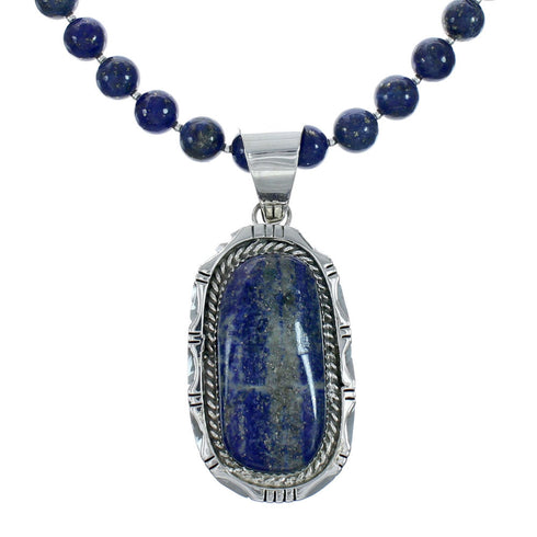 Navajo Lapis Sterling Silver And Bead Pendant Necklace Set X10694